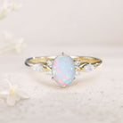 Vintage Oval Lab Opal and Moissanite 18K White Gold Engagement Ring
