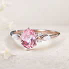 Vintage Oval Lab Padparadscha and Moissanite 18K Rose Gold Engagement Ring