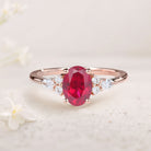 Vintage Oval Lab Ruby Cluster 18K Rose Gold Engagement Ring 