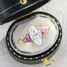 Unique Enchanted Garden Marquise Moissanite and Pink Sapphire 18K Yellow Gold Ring