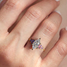 Unique Enchanted Garden Marquise Moissanite and Pink Sapphire 18K Yellow Gold Ring