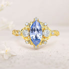 Unique floral engagement rings Marquise Lab Sapphire 18K Yellow Gold Engagement Ring Moissanite Cluster Promise Ring