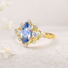 Unique floral engagement rings Marquise Lab Sapphire 18K Yellow Gold Engagement Ring Moissanite Cluster Promise Ring