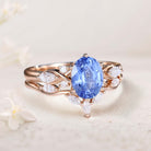 Vintage Oval Lab Sapphire and Moissanite Curved 18K Rose Gold Wedding Ring Set Bridal Ring Set