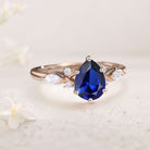 Vintage Pear Lab Sapphire 18K Rose Gold Engagement Ring