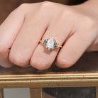 Unique Pear Moissanite and Lab Alexandrite Leaf Ring 18K Yellow Gold Engagement Ring