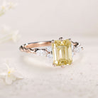 Vintage Emerald Cut Citrine Engagement Ring Twisted 18K Rose Gold Wedding Ring