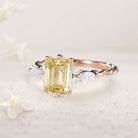 Vintage Emerald Cut Citrine Engagement Ring Twisted 18K Rose Gold Wedding Ring
