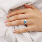 Unique floral engagement rings Long Hexagon Lab Topaz Engagement Ring Flower Leaf Design Topaz Cluster 18K Yellow Gold Promise Ring