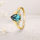 Unique floral engagement rings Pear Green Lab Sapphire Leaf 18K Yellow Gold Engagement Ring