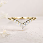 Unique Kite Moissanite Curved Wedding Band Moissanite Stacked 18K Yellow Gold Wedding Ring
