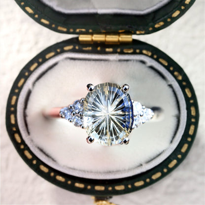 Vintage Starbrite Cut Oval Lab Sapphire and Moissanite Ring