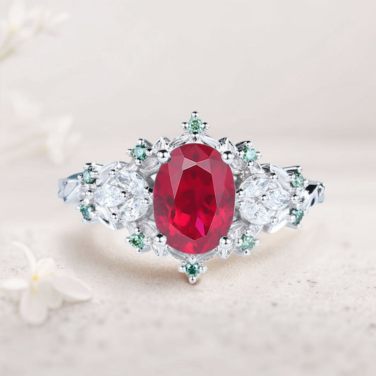 Vintage Starlight Oval Lab Ruby Engagement Ring
