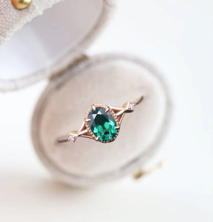 Vintage Milgrain Oval Lab Emerald Ring