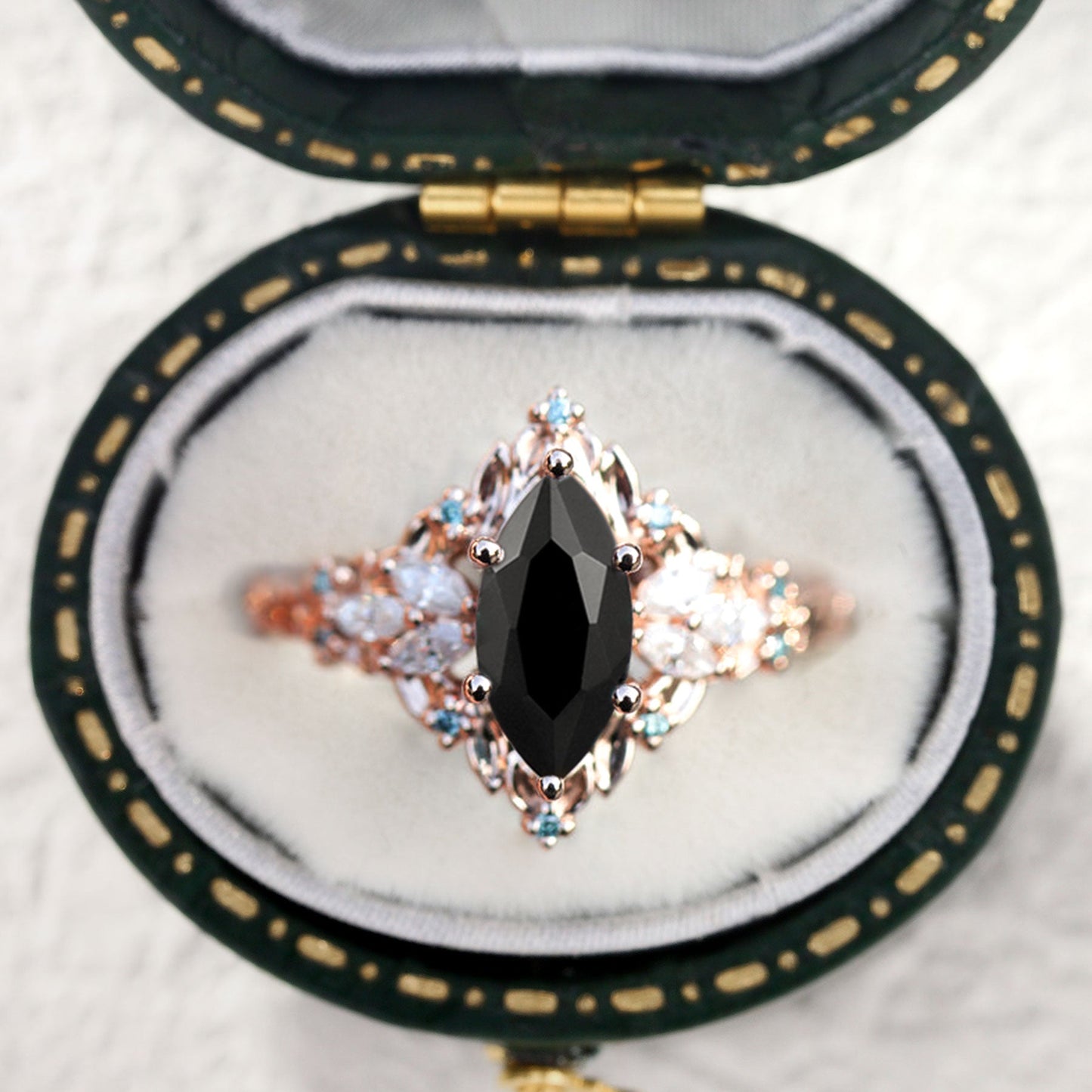 Unique Briar Rose Starlight Marquise Black Onyx Ring