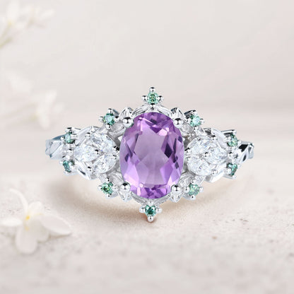 Unique Starlight Oval Amethyst Engagement Ring