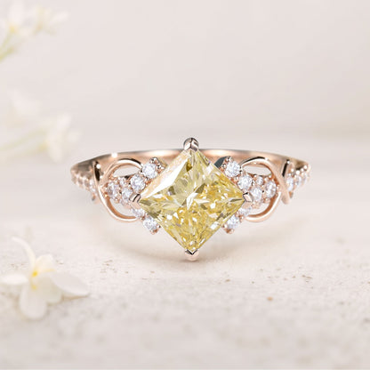 Vintage Princess Citrine Pave Engagement Rings Infinity Wedding Band