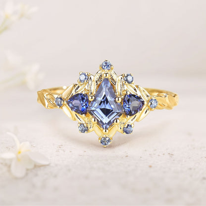 Unique floral engagement rings Kite Lab Sapphire Engagement Ring Leaf Flower Wedding Ring