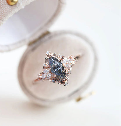 Unique Celeste Rose Starlight Marquise Grey Moissanite Ring