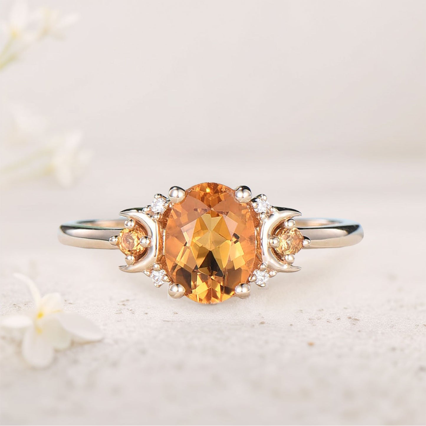 Vintage Moon Citrine Engagement Ring Anniversary Ring Magic Crescent Moon Healing Gem Ring