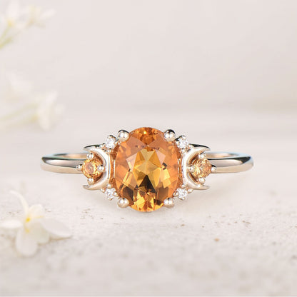Vintage Moon Citrine Engagement Ring Anniversary Ring Magic Crescent Moon Healing Gem Ring