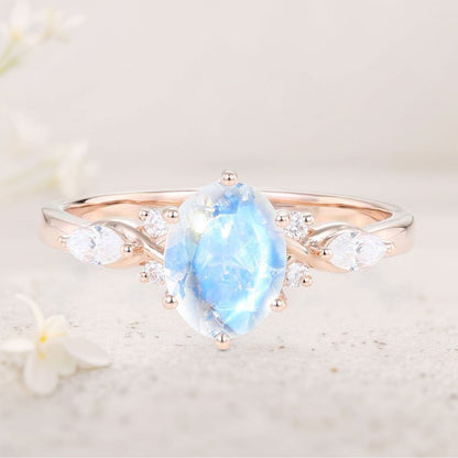 Vintage Oval Lab Moonstone Ring Vintage Engagement Rings Anniversary Gift