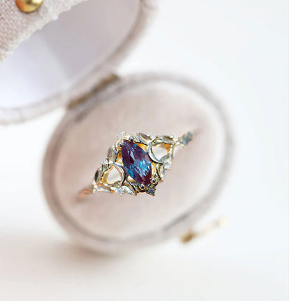 Unique Briar Moon Marquise Lab Alexandrite Ring