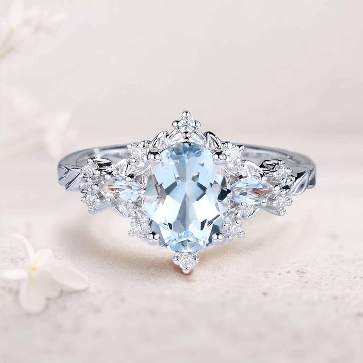 Vintage Briar Rose Oval Lab Aquamarine Engagement Ring Vine Ring