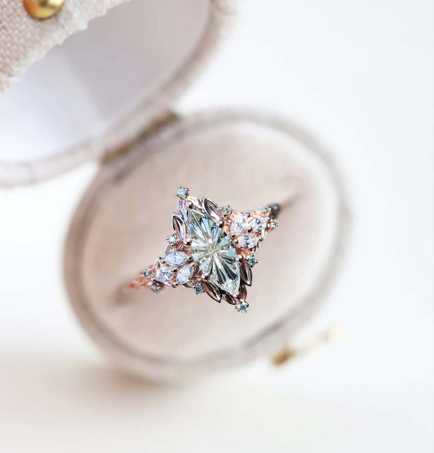 Vintage Starbrite Cut Marquise Green Sapphire Engagement Ring