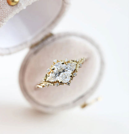 Unique Briar Rose Three Stone Oval Moissanite Ring