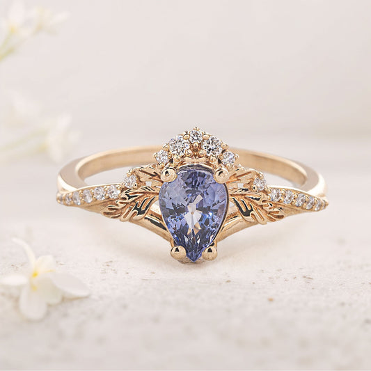 Vintage Blue Lab Sapphire and Moissanite Engagement Ring