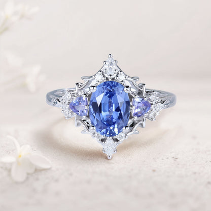 Vintage Briar Rose Oval Lab Sapphire Engagement Ring Filigree Ring