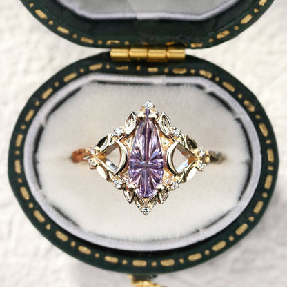 Unique Briar moon Starbrite Cut Pear Purple Lab Sapphire Ring
