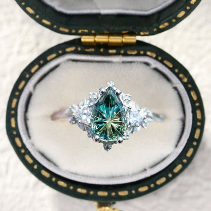 Unique Briar Rose Starbrite Cut Pear Green Lab Sapphire Ring