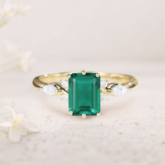 Vintage Twist Lab Emerald Engagement Ring