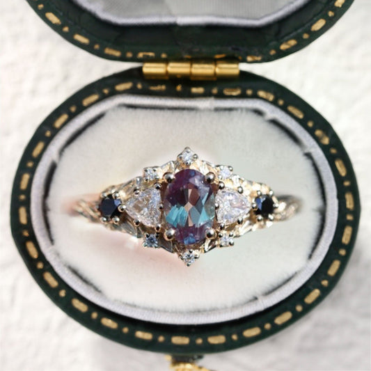 Unique Briar Rose Five Stone Oval Lab Alexandrite Ring