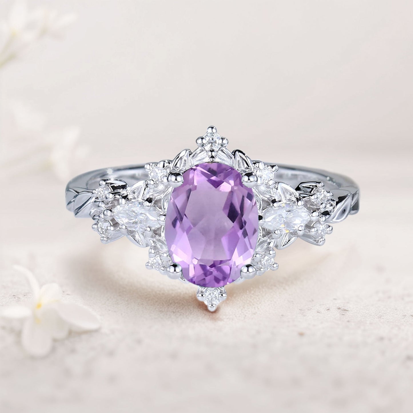 Vintage Briar Rose Oval Amethyst Engagement Ring  Vine Ring