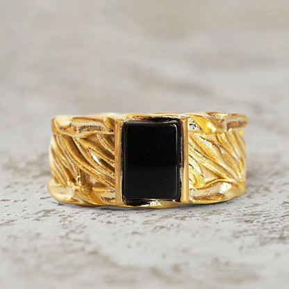 Unique Byzantine Rectangle Lab Black Onyx Ring Band For Men