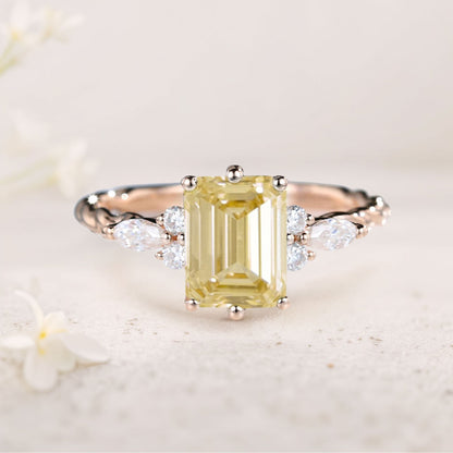 Vintage Emerald Cut Citrine Engagement Ring Twisted Wedding Ring