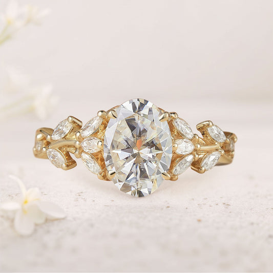 Unique floral engagement rings Oval Moissanite Engagement Ring