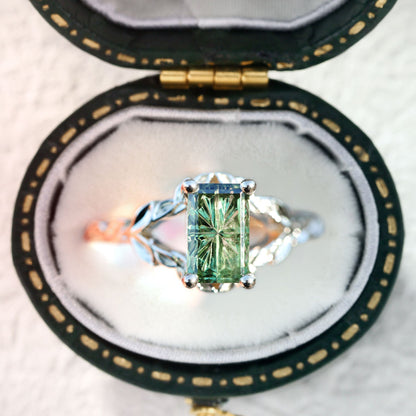 Unique Solitaire Starbrite Cut Green Lab Sapphire Split Shank Style Band Engagement Ring