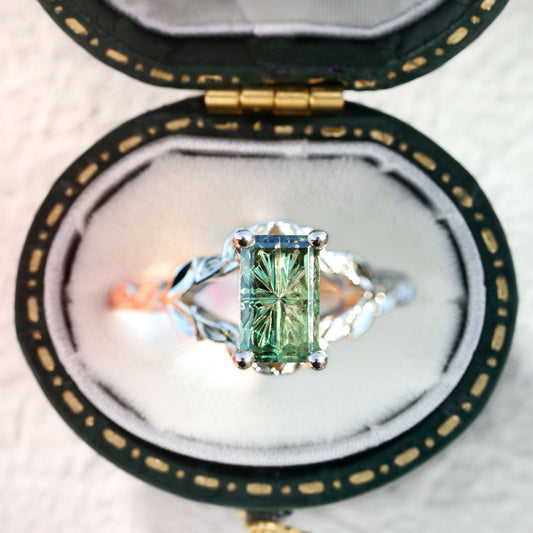 Unique Solitaire Starbrite Cut Green Lab Sapphire Split Shank Style Band Engagement Ring