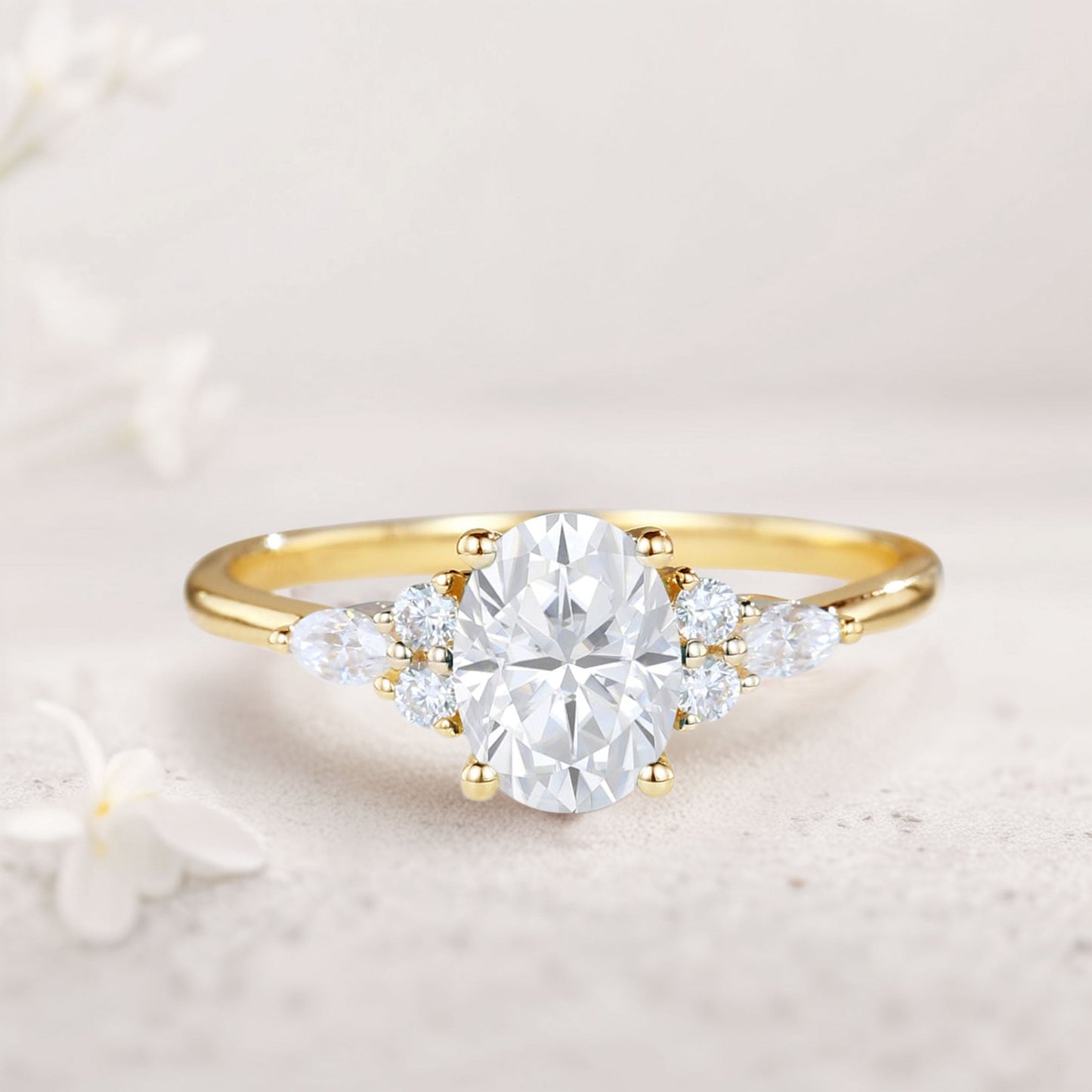 Vintage Oval Moissanite Engagement Ring Cluster Wedding Ring