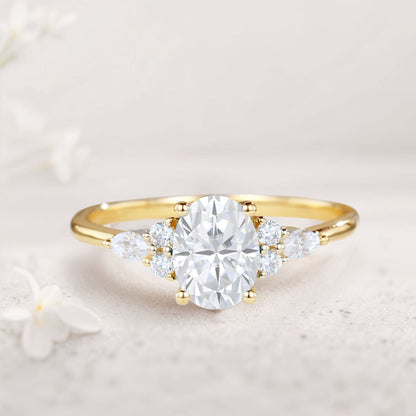 Vintage Oval Moissanite Engagement Ring Cluster Wedding Ring