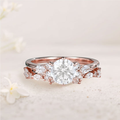 Unique Round Forever One Moissanite Bridal Ring Set Cluster Engagement Ring