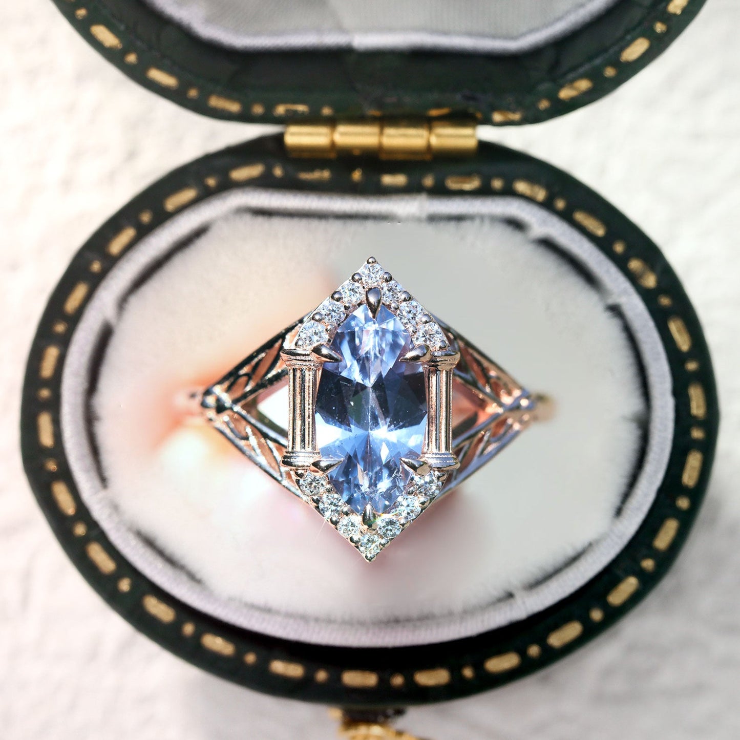 Unique Marquise Lab Sapphire Engagement Ring