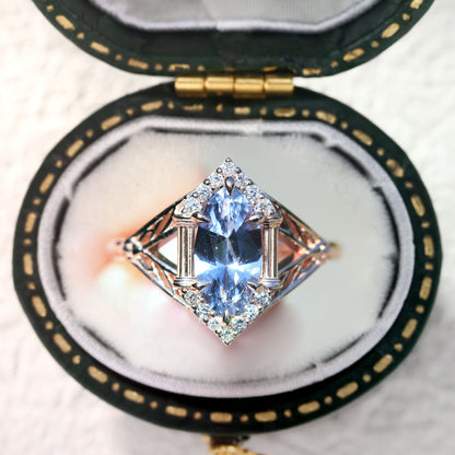 Unique Marquise Lab Sapphire Engagement Ring