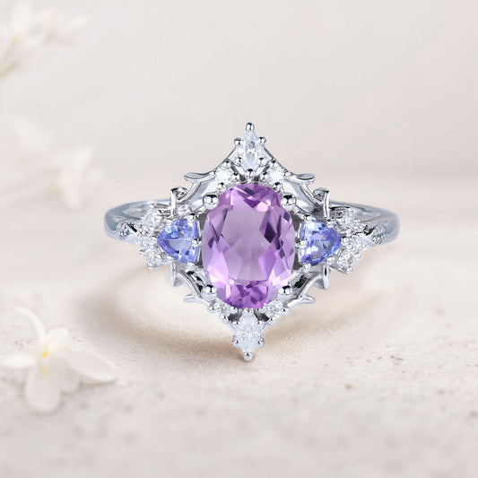 Vintage Briar Rose Oval Amethyst Engagement Ring Filigree Ring