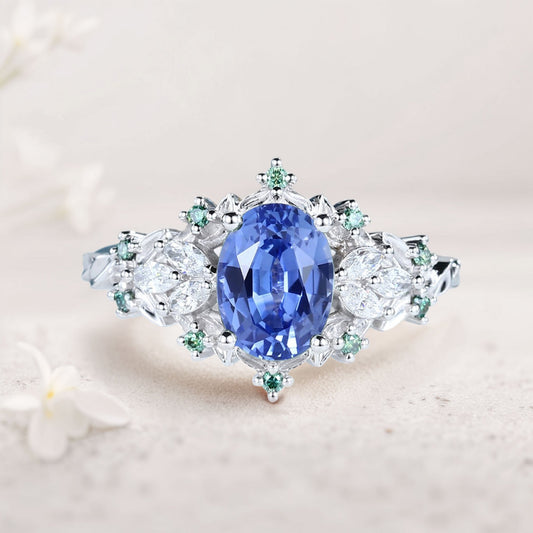 Unique Starlight Oval Lab Sapphire Engagement Ring