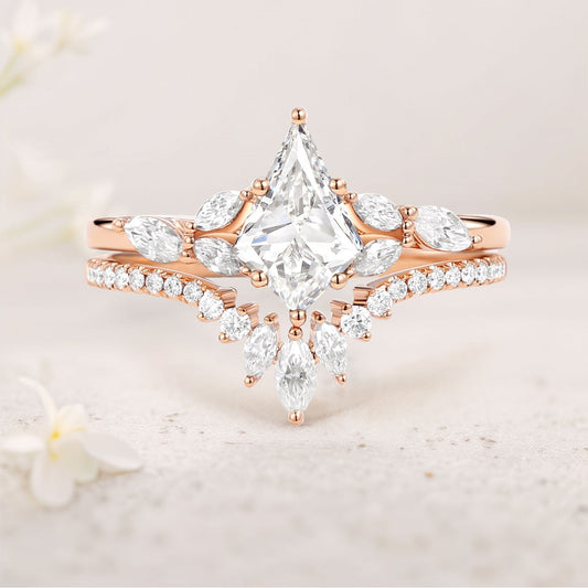 Unique Kite Moissanite Engagement Ring Set